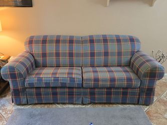 Blue plaid sofa, great condition