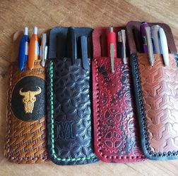 Leather pen holder