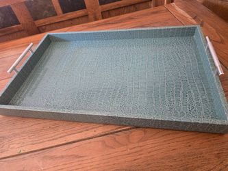 Teal Croc-Embossed Decorative Serving Tray