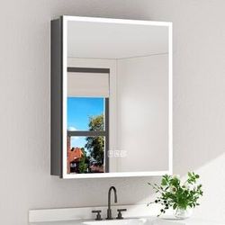 24 in. W x 30 in. H Rectangular Aluminum LED Medicine Cabinet with Mirror and Flowing Light, Dimmable, Anti-fog, Black