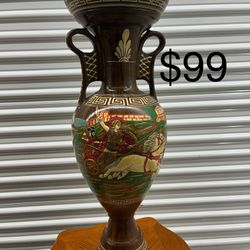 Beautiful Large Antique Hand Painted Ceramic Vase