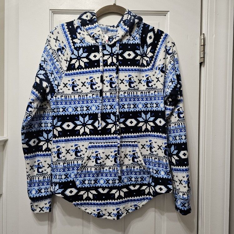 ❄️No Boundaries Womens Fleece Hoodie Hooded Sweatshirt Winter Theme Blue Christmas *Great Bridge*