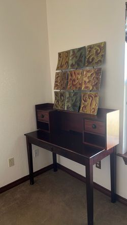 Desk, Mirror and 2 wall Decor + stand $150 O.B.O
