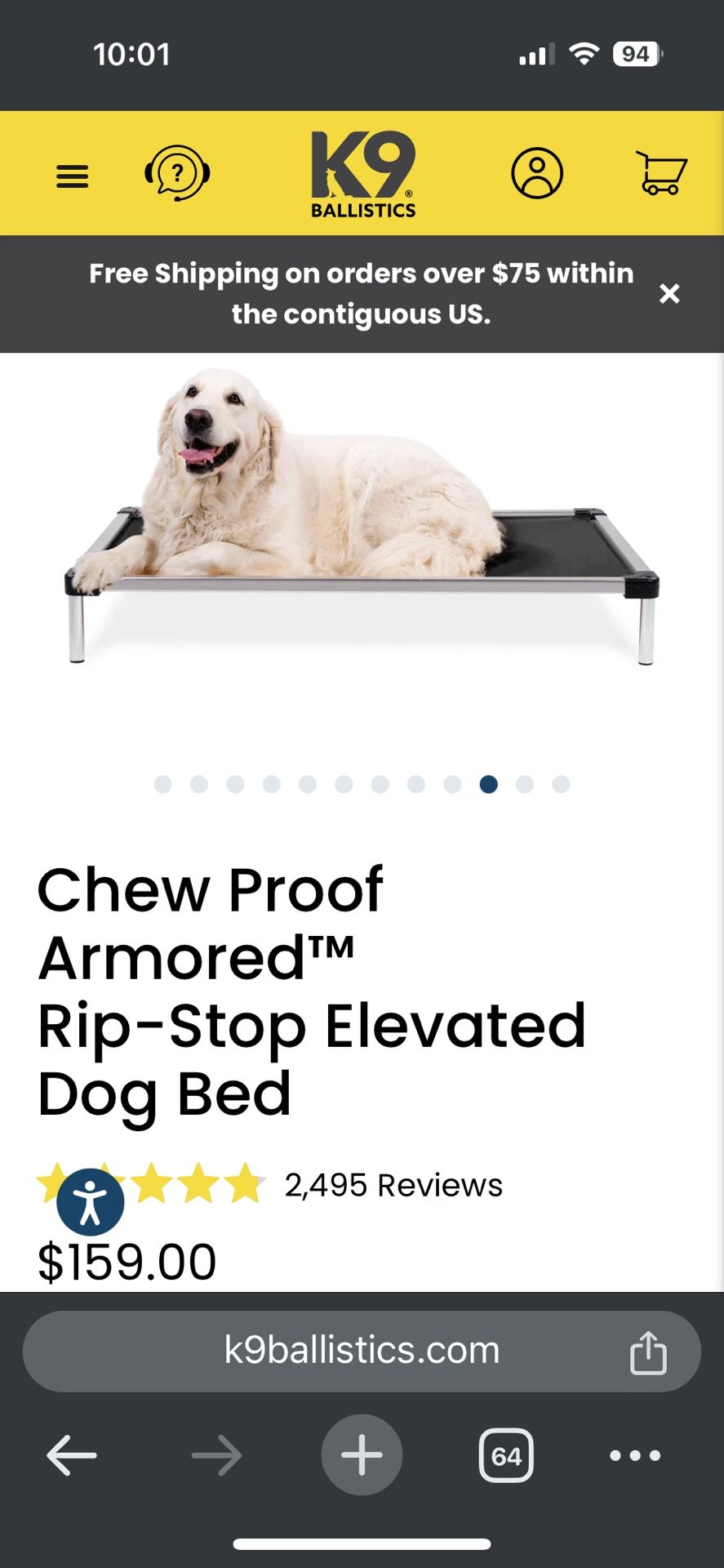 K9 Ballistics, Elevated Dog Bed