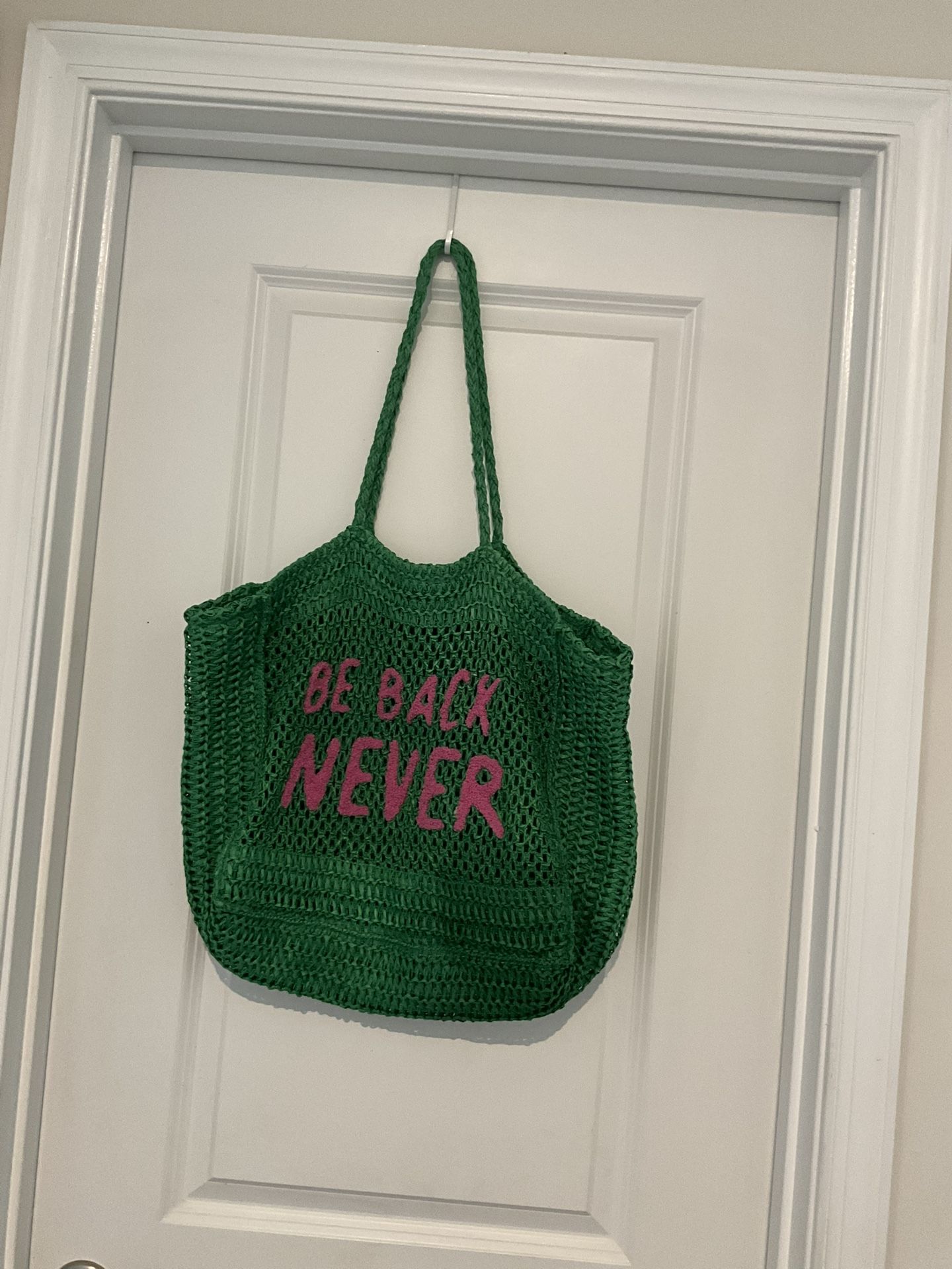 Green And Pink Crochet Tote Bag