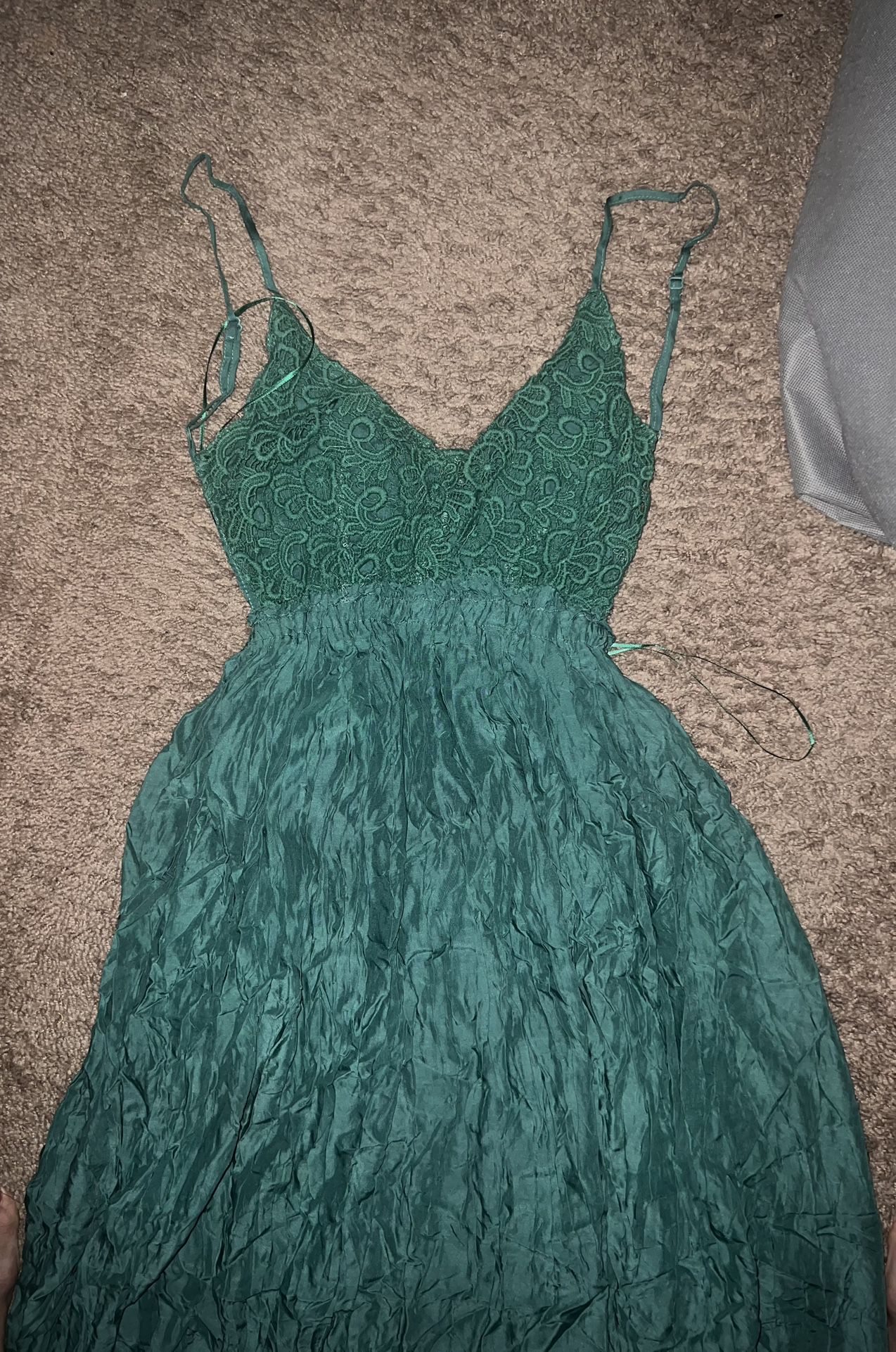 Dress Green Crochet top with frayed Hem