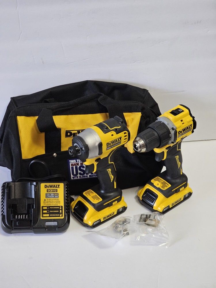 Dewalt ATOMIC 20-Volt MAX Lithium-Ion Cordless Combo Kit (2-Tool) with (2) 2.0Ah Batteries, Charger and Bag Brand New