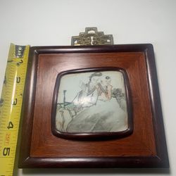 Vintage Chinese Porcelain Fragment in Rosewood Frame