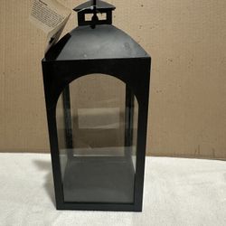 Ashland   Black  Metal   &  Glass  Candle   Lanter  Black