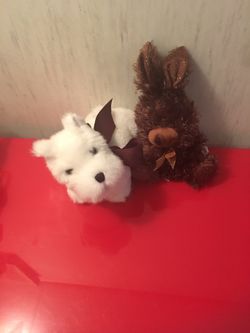 White Christmas dog and rabbit