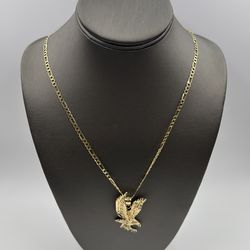 14KT YELLOW GOLD 24” FIGARO LINK CHAIN 9.1GR W/ 14KT YELLOW GOLD GOLDEN EAGLE CHARM 6.0GR