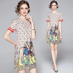 Summer Vintage Floral Print Crew O Round Neck Short Sleeve Women