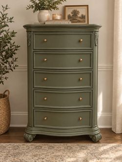 Olive Green 5-Drawer Chest Dresser