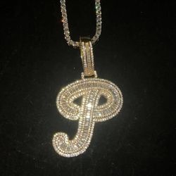 18 k Gold Plated P Pendant & Tennis Chain 