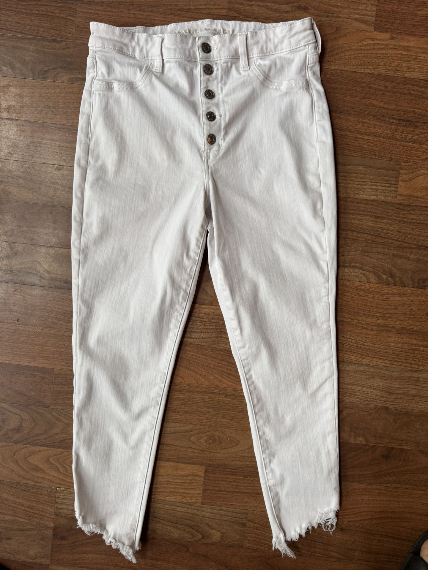 American Eagle Womens 14 White Super Hi-Rise Jegging Crop Ripped Denim EUC