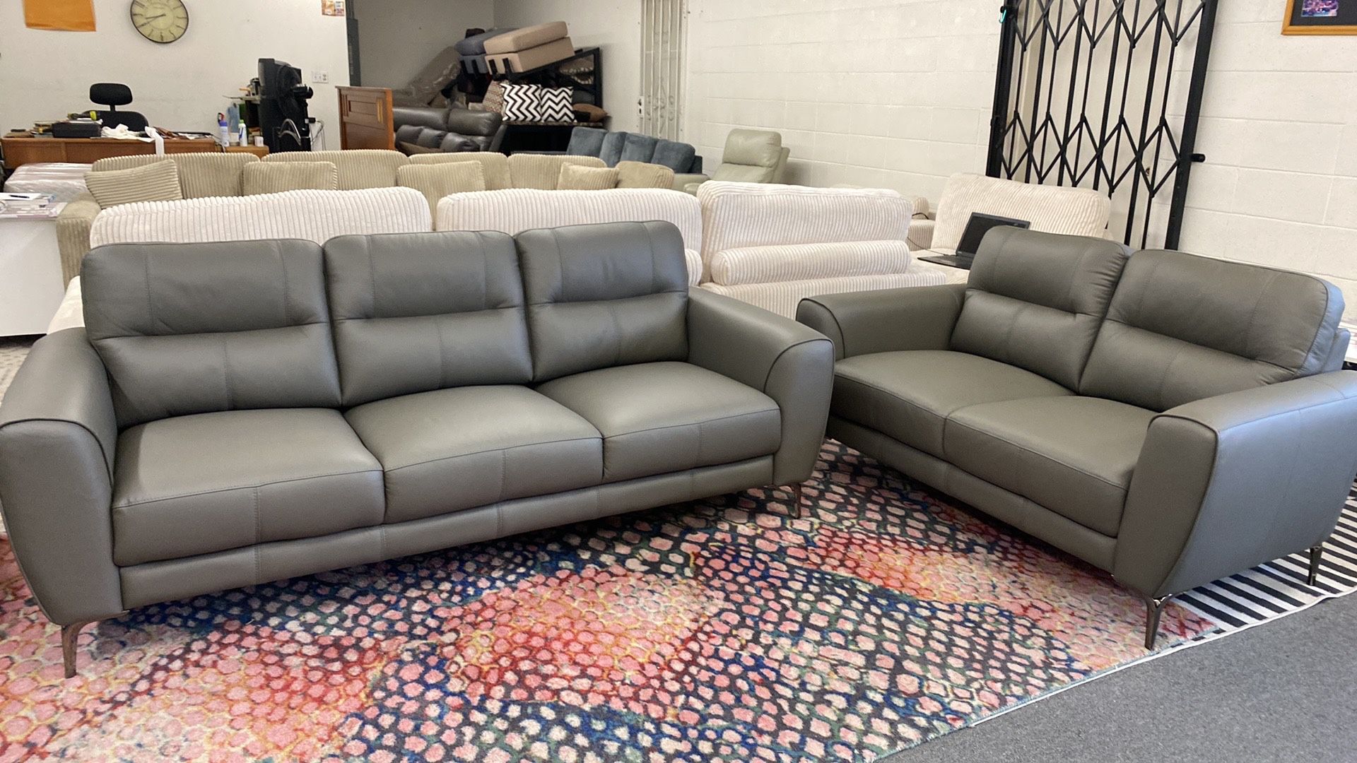 New Top Grain Genuine Leather Couch And Love Seat Set / Free Delivery