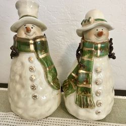 Ceramic Vintage Snowman Couple