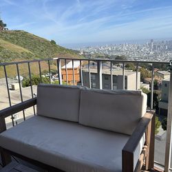 Set, outdoor loveseat and table, white & wood