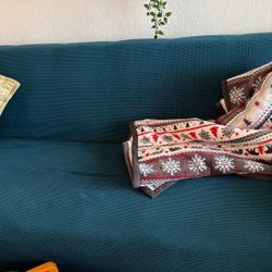 Beige With Green Cover 3-Seater Sofa – Clean, Comfy, Sturdy