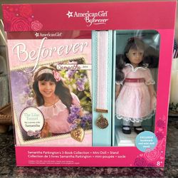 American Girl BeForever Samantha 3 Book Collection + Mini Doll And Stand