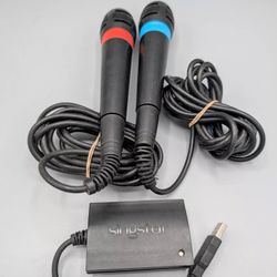 Set of 2 SingStar PS2 Microphones w/ USB Converter Dongle Sony PlayStation 2 & 3