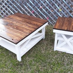Beautiful handmade rustic farmhouse style coffee table and end table