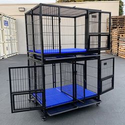 (NEW) $370 (Set of 2) Stackable Dog Cage 41x31x65” Heavy Duty Kennel w/ Plastic Tray 