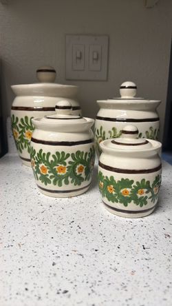 Ceramic Canister Set with Floral Design