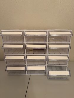 12 Pcs Drawer Stackable Storage Cabinet, White Plastic Organizer with Drawers & 36 Pcs Clear Dividers Organizer Rack & 48 Pcs Tag Card & 24 Pcs Non-sl