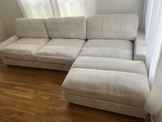 New 3 Piece Corduroy Sectional. Beige Or Grey. 127x66x34H. Free Delivery!