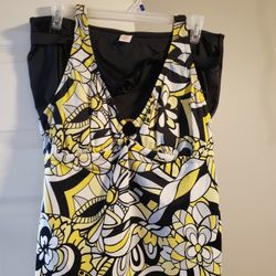 Swim suit set Top & Bottom skirt. Black/ Yellow.