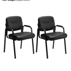 Sweetcrispy Office Reception Guest Chair No Wheels Set of 2, Leather Stationary Waiting Room Chairs with Padded Arms for Elderly Desk Conference Room 