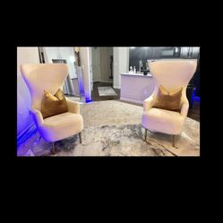 Wingback Cream Velvet Chairs