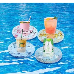 FUTUREPLUSX Inflatable Drink Holder, 4 Pack Glitter Confetti Inflatable Floating Cup Holders for Pool Party Bath Toys for Kids Shower