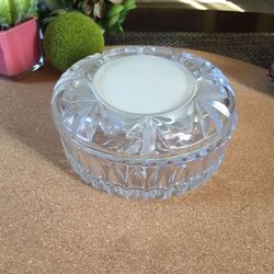Vintage Clear Cut Glass Photo Jewelry Box