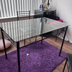 Glass Dining room table with 2 chairs