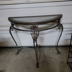 Entry Table Wrought Iron With Glass Top Heavy 