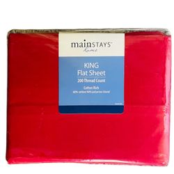 Mainstays 200 Thread Count King Flat - Autumn Red NEW!!