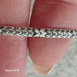 Vtg.Sterling Silver Flower & Scales Bangle Bracelet