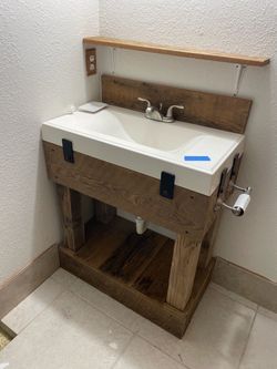 Rustic Wood Bathroom Vanity with Sink and Faucet