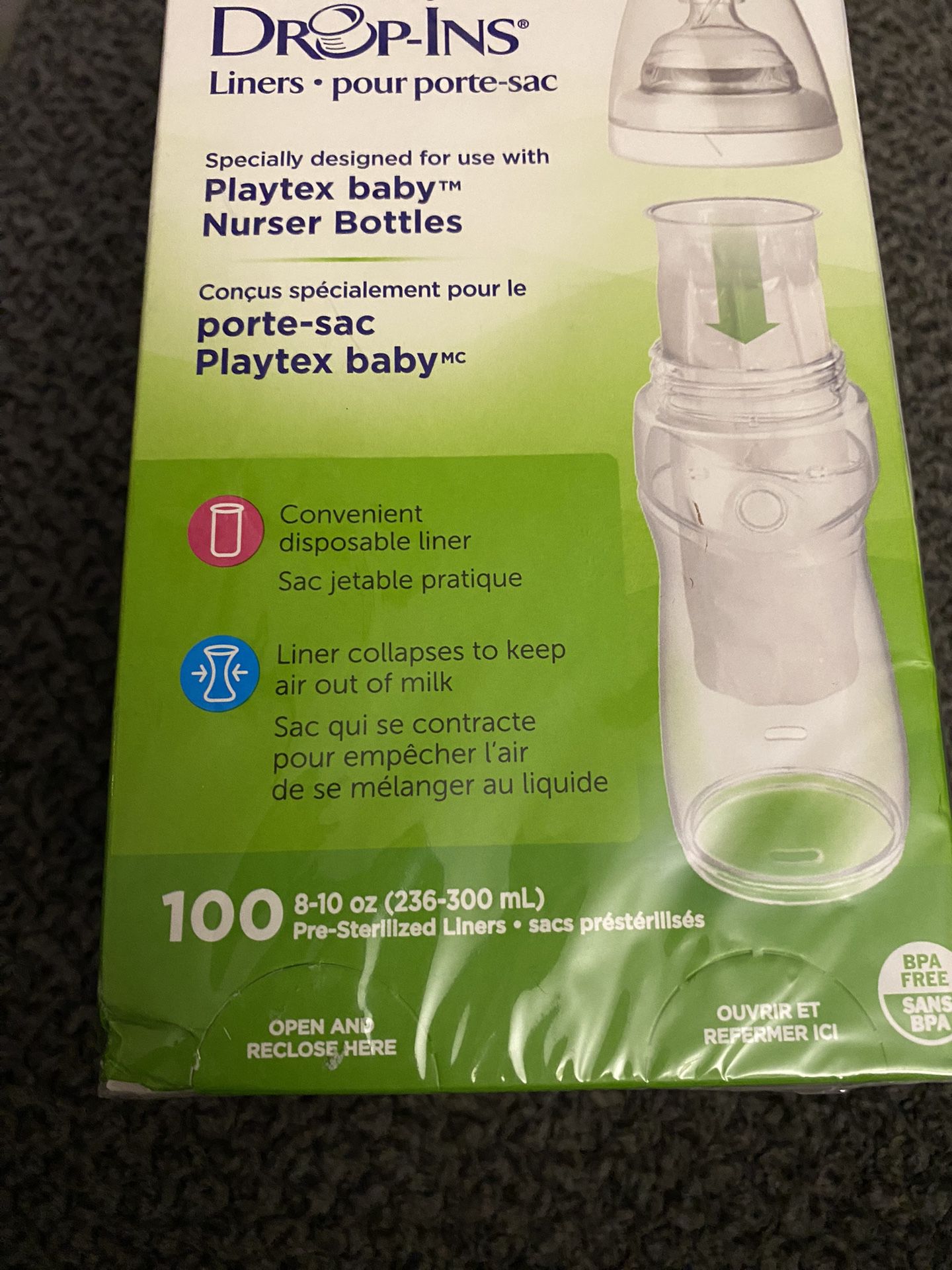 New Hard To Find Playtex  Baby Drop In Bottle Liners 8-10 Oz 100  