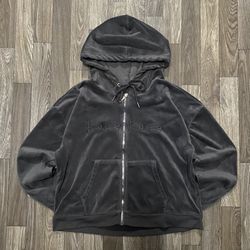 Y2k Bebe Dark Grey Velour Zip Up Hoodie 