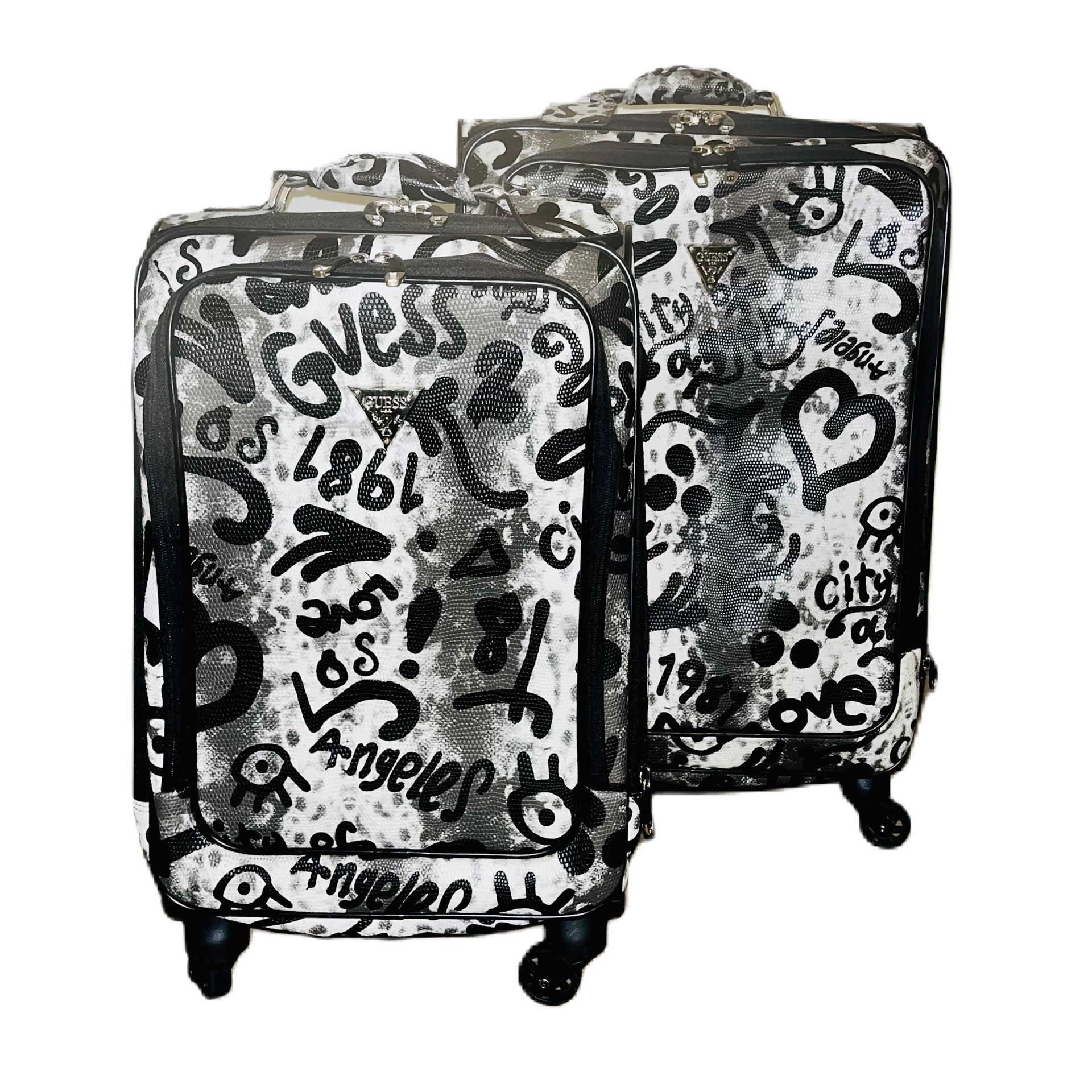 GUESS Faux Leather Graffiti Print 4 Wheel Spinner Luggage Set 20” & 24”