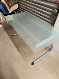 Metal desk with glass top