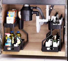 Brand new 2pcs Under Sink Organizer with Sliding Shelves - Durable Pull-Out Cabinet Organizer for Bathroom & Kitchen, Space-Saving Storage Solution, S