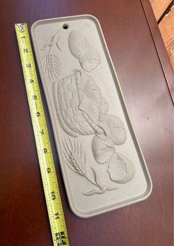 Bread Warmer Stoneware Warming Stone Gray Embossed Wheat Basket Design 11.25”