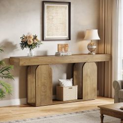 70.9-Inch Extra Long Sofa Table, Farmhouse Console Tables with Wood Frame and Storage Shelf, 2-Tier Wood Table Behind Couch for Living Room,