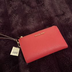 Michael Kors Large Double Zip Wristlet Leather Flame Color