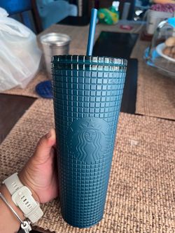 Starbucks Teal Grid Tumbler with Straw