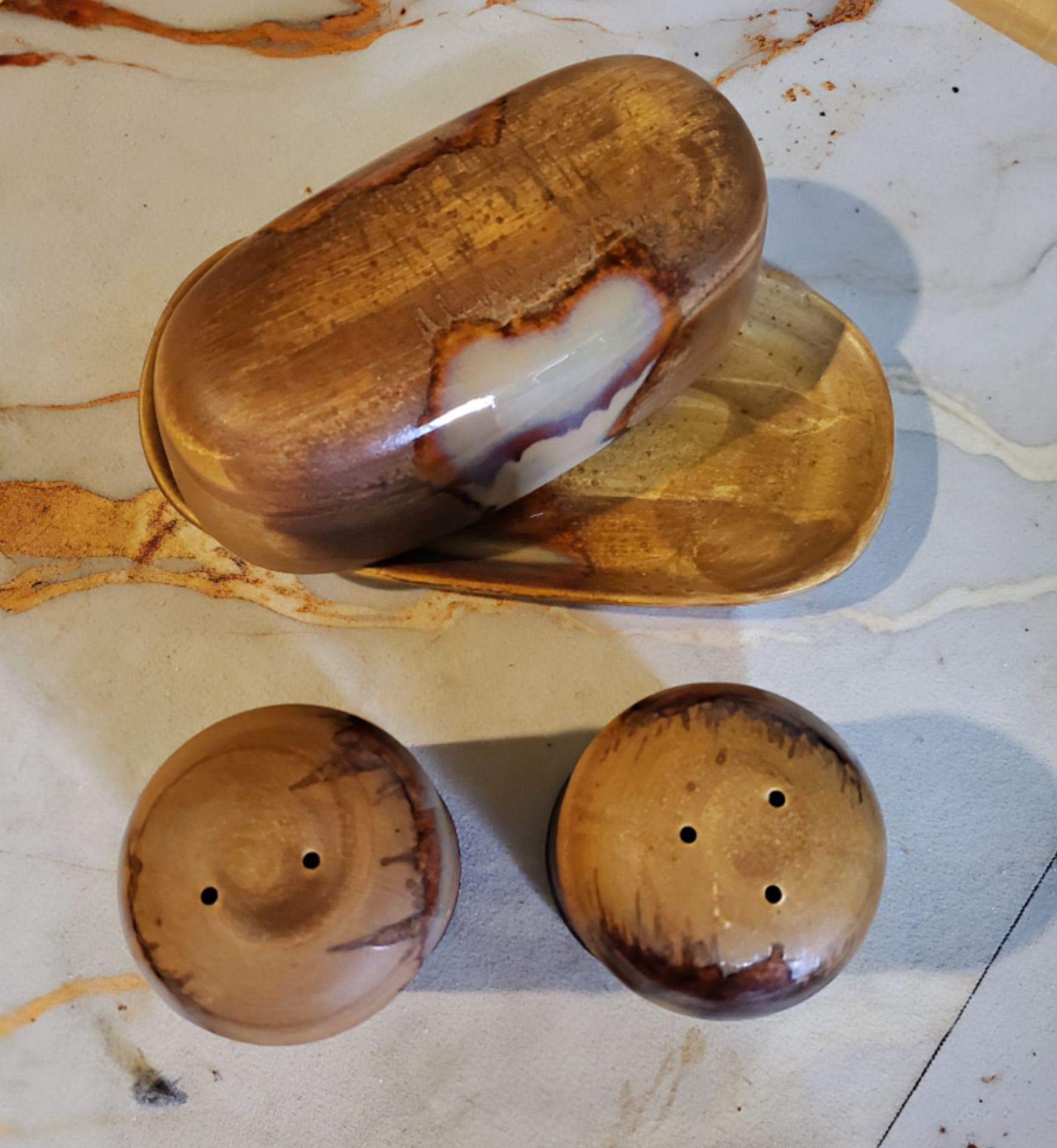 Sango "Splash" Stoneware Butter Dish & Salt/Pepper Shaker Set